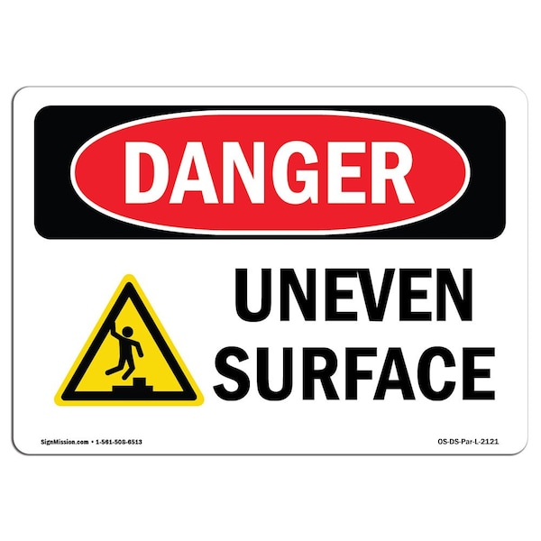 Safety Sign, OSHA Danger, 3.5" Height, Uneven Surface, Landscape, 10PK